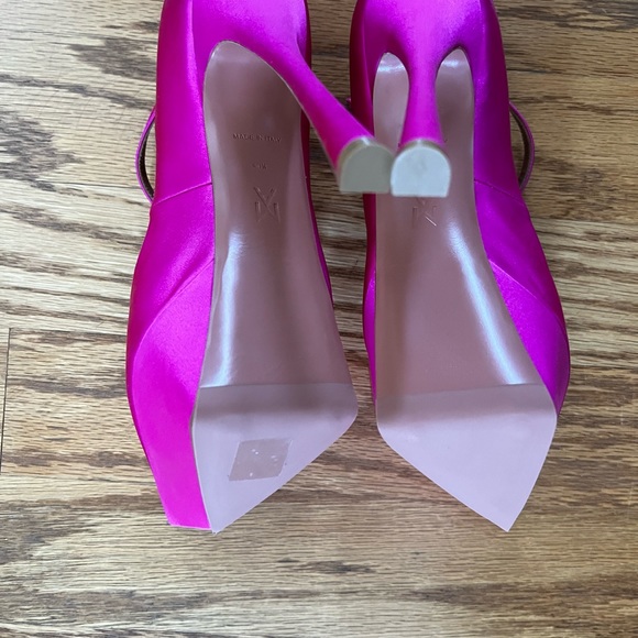 Amina Muaddi Pink Yigit Pointed Satin Platform Pumps in 40.5 - Picture 10 of 12